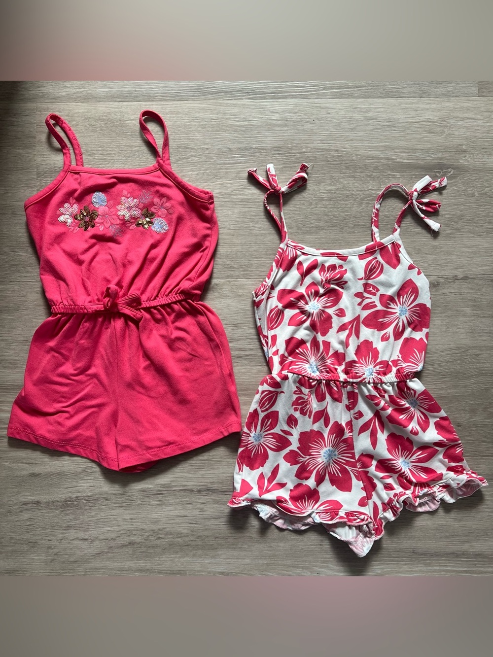 btween Pink Floral & Solid Pink Girls' Romper Set